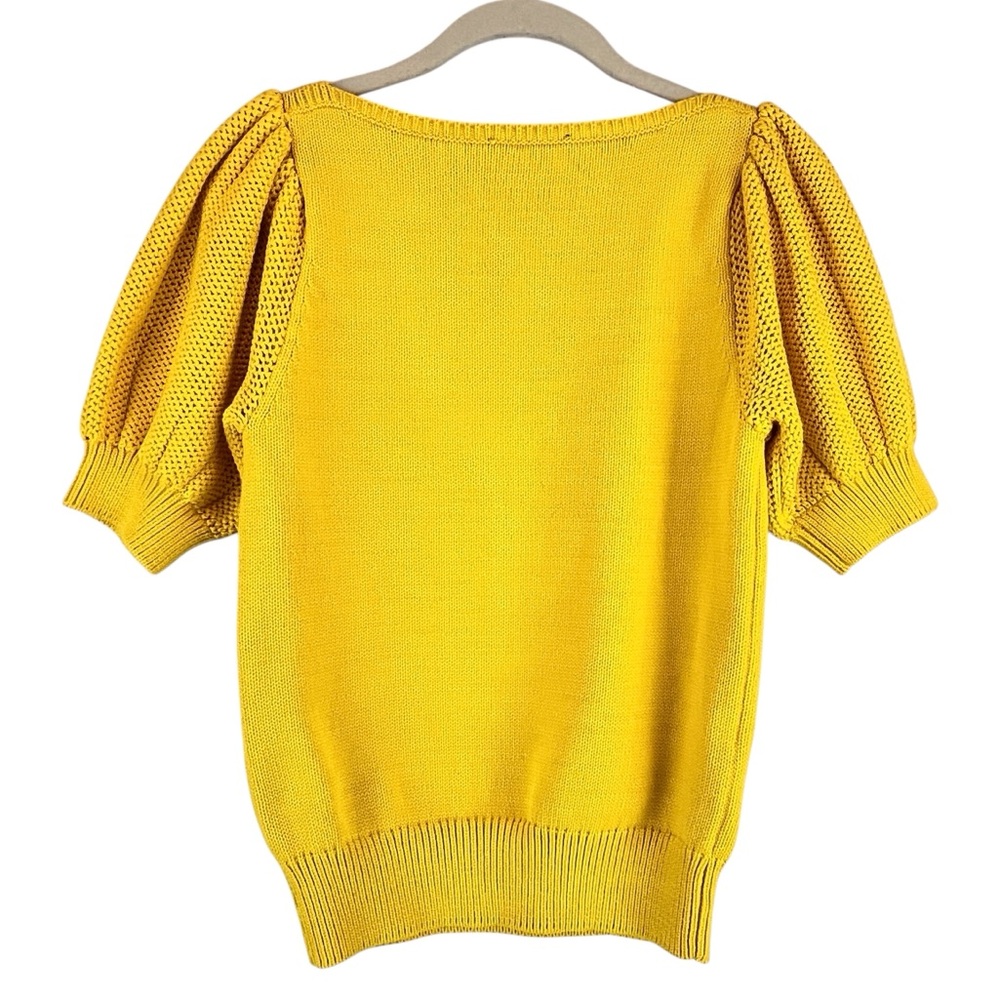ANN TAYLOR Stitchy Puff Sleeve Knit Sweater Bright Yellow SP or XS - Picture 2 of 7